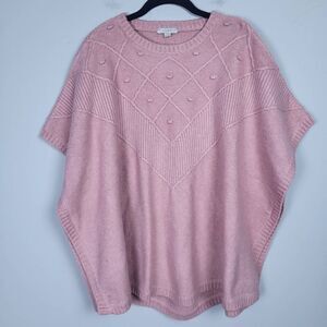 Loft Womens M/L Pullover Wool Blend Sweater Pink Short Sleeve Crewneck Textured